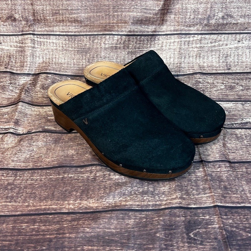 Vionic Kacie Black Suede Platform Clogs Studded Mules VW18254 Womens 9